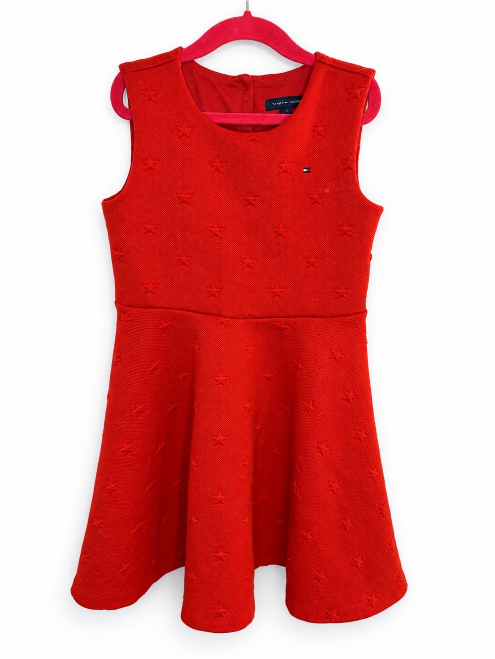 TOMMY HILFIGER Girls Size 7Y Cardinal Red Star Thick Textured Fit & Flare Dress
